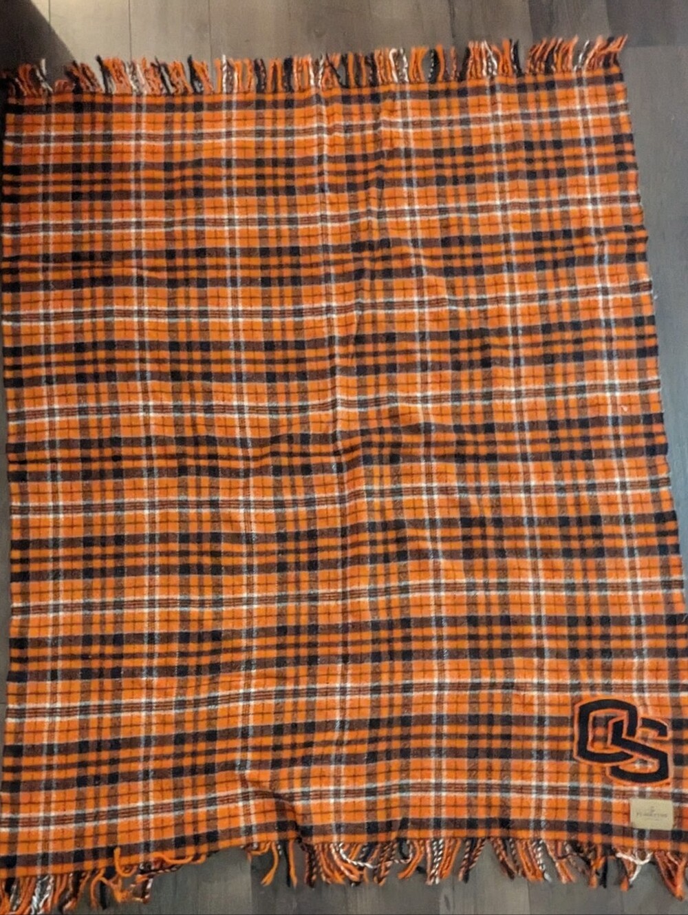 Collectible Pendleton Blanket Wool Orange & Black Plaid OSU Beaver Monogram